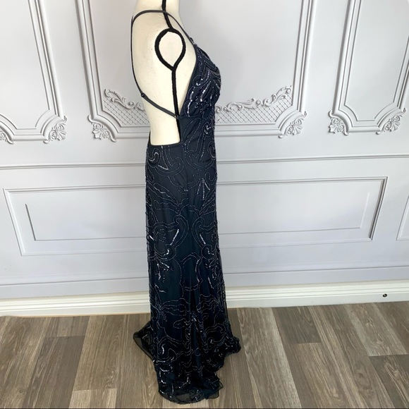 Jump Apparel Black Long Beaded Backless Dress | Size 7/8 - Picture 4 of 14